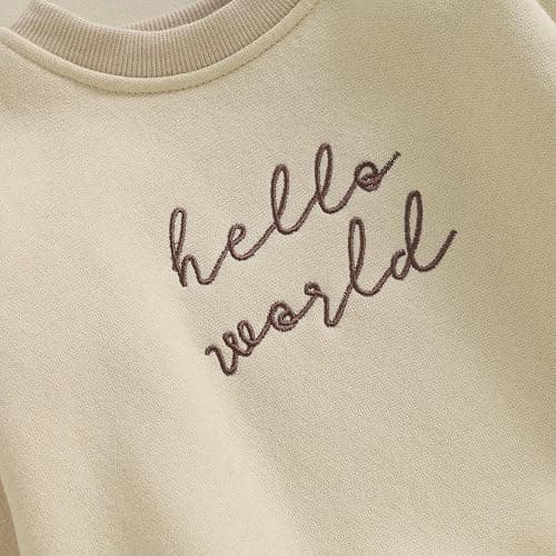 VISGOGO Newborn Infant Baby Boy Girls Oversized Romper Little Dude Sweater Onesie Coming Home Outfit Neutral Clothes - 0-3 Months - Hello World-beige thumbnail 5
