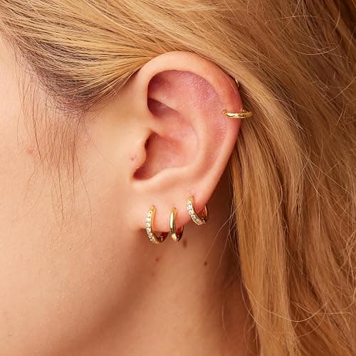 Gokeey Gold Huggie Hoop Earrings Set for Women, 14K Real Gold Plated Small Hypoallergenic Earrings Sets for Multiple Piercings Jewely, Tiny Cartilage Hoop Earrings for Women thumbnail 3