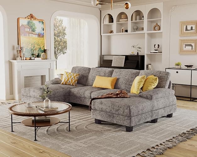 Furmax Sectional Couches for Living Room, U-Shaped Sofa Couch with Linen Fabric, 4 Seat Sofa Set with Double Chaise for Apartment (Fabric, Grey) thumbnail 6