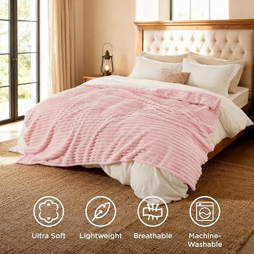 Bedsure GentleSoft Coral Pink Fleece King Blanket for Couch - Super Soft Cozy Blankets for Women, Cute Small Blanket for Girls, 108x90 Inches thumbnail 6