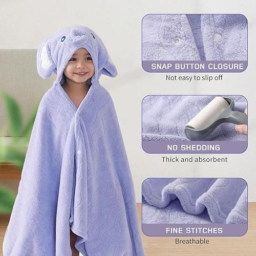 FOINEMYED 2 Pack Hooded Towels for Toddlers - Thick 55" x 27.5" Baby Bath Towel Set for Girls and Boys - Super Absorbent, Age 1-5, Elephant & Rabbit thumbnail 3