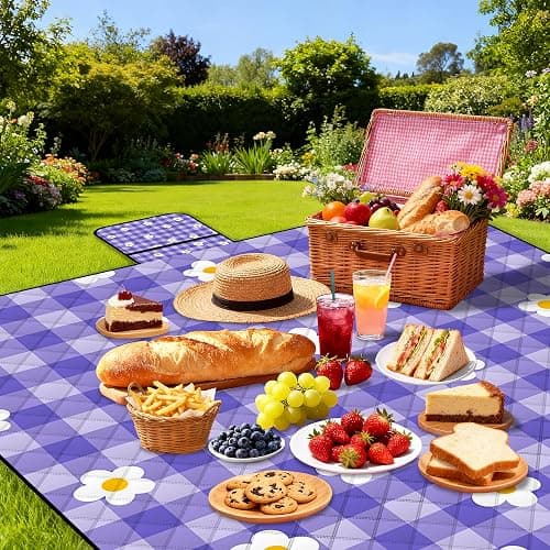 Extra Large Picnic Blanket Waterproof,80"x 80"Foldable Machine Washable Beach Blanket,Outdoor Blanket for 6-8 Adults,Suitable for Indoor Crawling,Park Beach,Camping,Hiking,Family Travel(Purple) thumbnail 3