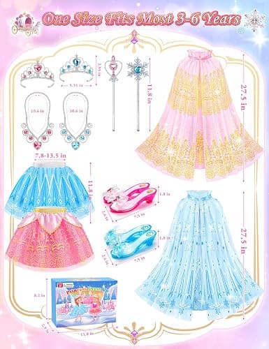 Princess Dress Up Clothes for Little Girls Kids Princess Dress Up Shoes | Princess Cape Tutu Shoes Crown Wand, Princess Toys Gift for Girls Kids Aged 3 4 5 6 Years Old thumbnail 6
