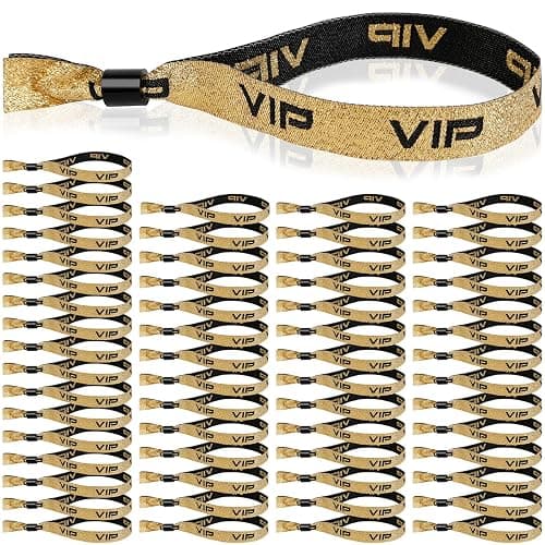JABNOW 60 Stück Stoff Einlassbänder, Schwarze Goldene Eintrittsbänder, Einstellbar Party VIP Armbänder, Festival Identifikation Bänder, Eventbänder für Konzerte Geburtstag Kino Hochzeit - Image 1