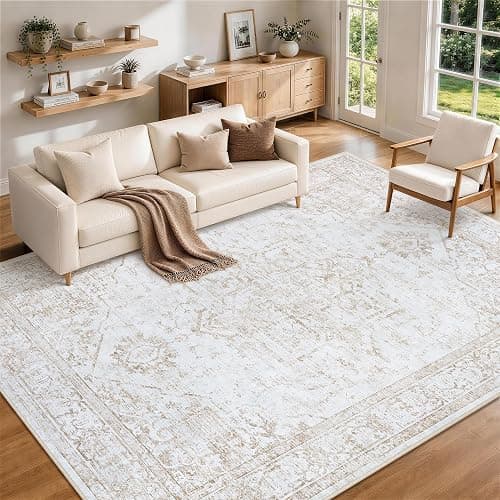 Xafir 8x10 Area Rugs for Living Room Washable Non-Slip Rug Beige | Vintage Medallion Rug,Soft Low Pile Large Rugs,Indoor Retro Carpet for Bedroom Nursery Dining Table Farmhouse Home Office - Image 1