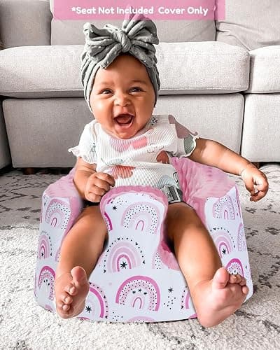 BOMOLOUR Seat Cover Compatible with Bumbo and Nuby Seat, Removable Breathable Baby Floor Seat Cover for Boys and Girls, Seat Not Included (Pink Rainbow) thumbnail 8