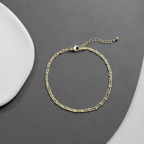 MIDEEO Gold/Silver Ankle Bracelets for Women,14K Gold Anklets for Women Waterproof Cuban Link Heart Beads Herringbone Rhinestone Anklets Set Layered Anklet Bracelets for Women Gold Jewelry Gift thumbnail 5