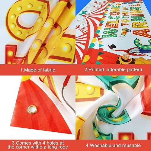 KatchOn, Welcome To The Carnival Banner - XtraLarge 72x44 Inch | Carnival Backdrop, Carnival Decorations, Carnival Theme Party Decorations | Carnival Games, Circus Theme Party Decorations thumbnail 3