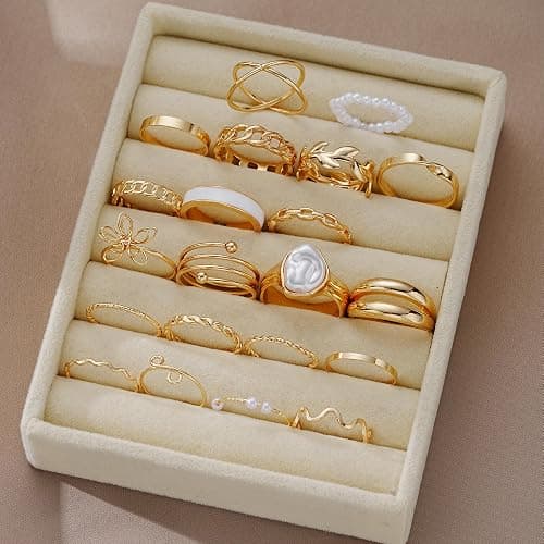 YEEZII 25 Pcs Gold Knuckle Rings Set for Women, Cute Stackable Finger Midi Rings, Dainty Gold Chunky Stacking Statement Womens ring pack thumbnail 6