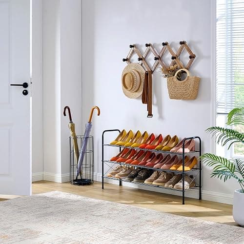 Hoctieon 3 Tier Mesh Style Shoe Rack, Entryway Shoe Shelf, Shoe Storage Organizer, Shoe Rack for Closet, Space Save for Bathroom, Garage, Hallway, Bedroom, Living Room, Black thumbnail 6