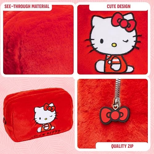 Hello Kitty Cute Makeup Bag Fluffy Kawaii Travel Bag, Zipped Cosmetic Bag Toiletry Bag for Women Teens Girls, Gift for Her thumbnail 4
