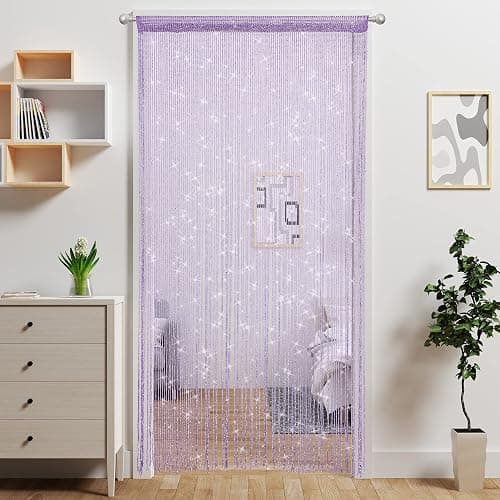 Atsweetlife Door String Curtain Doorway Beads Curtains,Hanging Room Divider Beaded Decor Hippie Glitter Fringe Panel Closet Window Doors Sequin Sheer Boho Doors Tassel (Purple) - Image 1