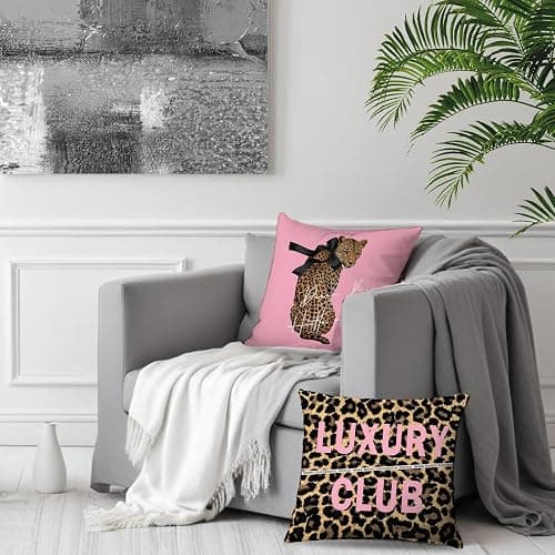 LUKIPOM Trendy Pink Leopard Pillow Covers 18x18 Set of 2, Leopard Cheetah Print Room Decor, Girly Bedroom Decor, Funky Preppy Y2K Aesthetic Cheetah Decorative Throw Pillow Covers thumbnail 2