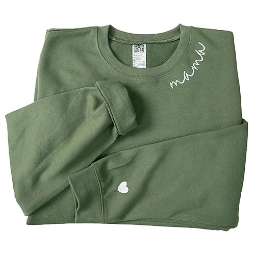 IZI POD - Mom Mama Grandma Embroidered Crewneck Sweatshirt Heart On Sleeve For Women-Gifts For Mom, Grandma, Mimi, Nana, Gigi - Image 1