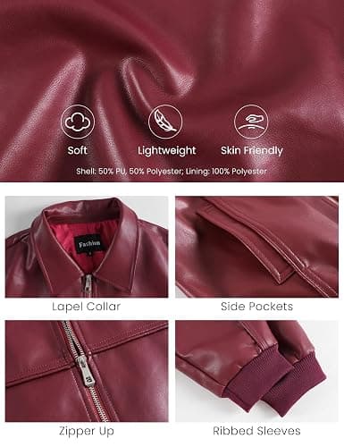 EsheSy Women's Oversized Leather Jacket Faux Suede Boyfriend Motorcycle Full Zip Bomber Jacket thumbnail 7