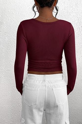 PRETTYGARDEN Women's Fall Long Sleeve Henley T Shirts | Soft Ribbed Knit, Button Up, Slim Fitted, Layering Tops, Plain Basic Tee, Trendy Casual, Spring Outfits, Fashion Clothing thumbnail 2