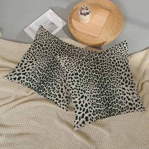 Leopard Pillow Covers 18x18 Pack of 2,Animal Skin Cheetah Print Sage Green Throw Pillow Covers Boho Modern Pillowcase Decoration Farmhouse Decorative Linen Cushion Cover Decor for Home Sofa thumbnail 6
