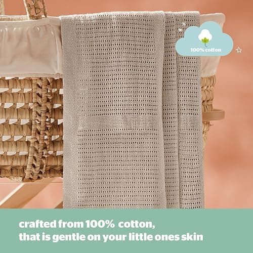 Silentnight Safe Nights Baby Blanket - Pack of 2 Soft 100% Cotton Cellular Baby Blanket for Newborn Ideal for Cot, Crib, Moses Basket and Pram - Baby Essentials - 2 Pack - Natural - Natural thumbnail 3