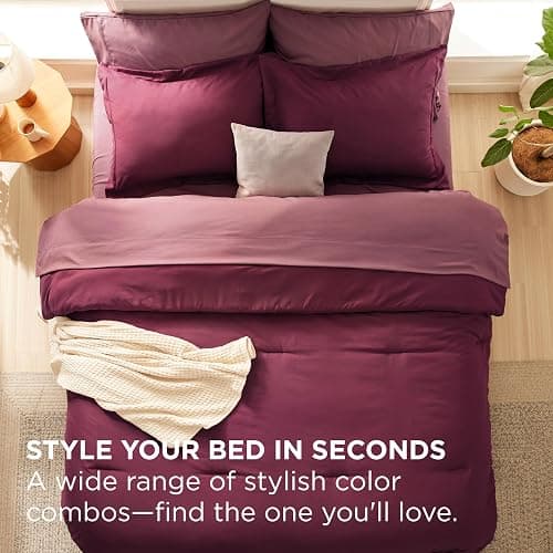 Bedsure Full Size Comforter Set - 7 Pieces Burgundy Full Bedding Set for All Seasons, Boho Contrasting Design Bed in a Bag with Comforter, Sheets, Pillowcases & Shams thumbnail 5