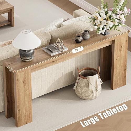 70.9 Inch Extra Long Console Table, Farmhouse Entryway Table with Thickened Base, Wood Sofa Table Behind Couch Table, Narrow Entryway Accent Table for Living Room, Hallway, Entrance, Foyer, Brown thumbnail 3