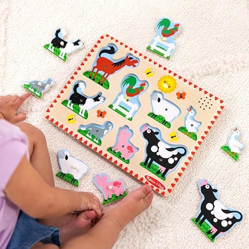 Melissa & Doug Farm Animals Sound Puzzle - Wooden Peg Puzzle With Sound Effects (8 pcs) - Farm Animals thumbnail 2