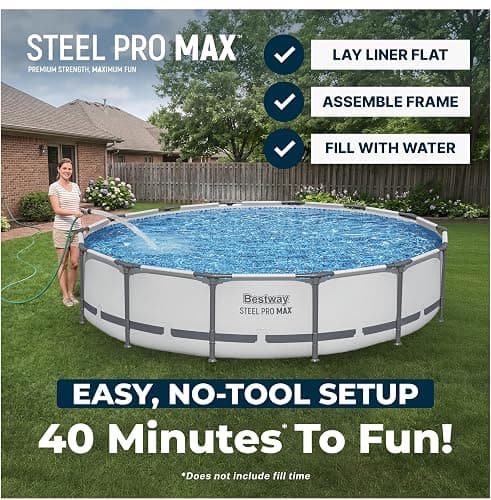 Bestway Steel Pro MAX 14' x 33" Round Above Ground Pool Set with Pump | Metal Frame Pool, Corrosion-Resistant Steel, Puncture-Resistant Liner, Filter Pump, No-Tool Setup, Quick-Click Connectors thumbnail 4