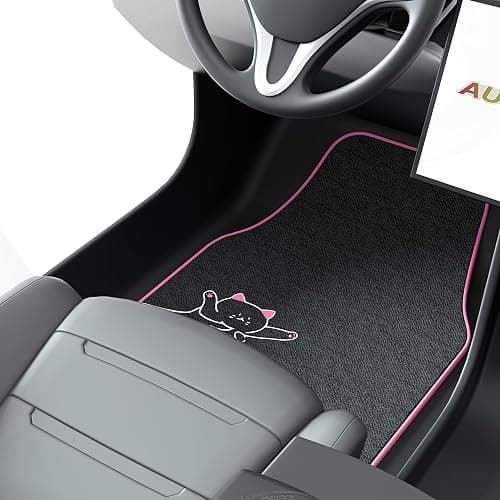 August Auto Universal Fit Cute Cat Carpet Car Floor Mats, Fit for Sedan, SUVs, Truck, Vans,Set of 4(Pink) thumbnail 6