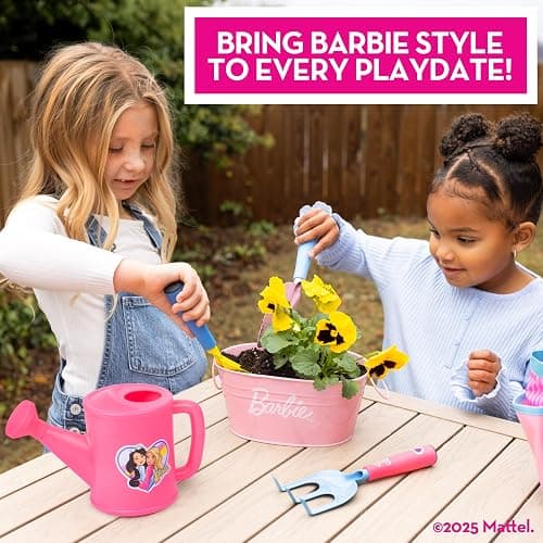 Barbie Garden Set – Real Gardening Tools for Kids with Watering Can, Metal Tools, Flower Pot and Storage Bag – Pink Tool Playset for Outdoors, 6 Pieces thumbnail 2