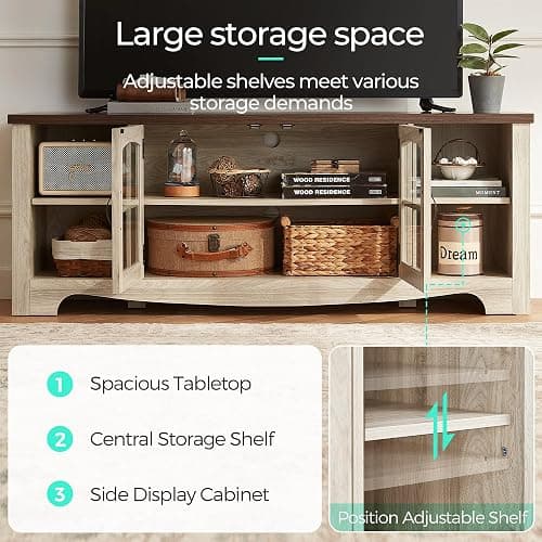 LINSY HOME Farmhouse TV Stand for 65 Inch TV, Wood Entertainment Center with Glass Door Storage Cabinet & Adjustable Shelves, Large Sturdy TV Console Table for Living Room Bedroom thumbnail 5