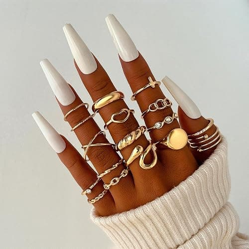 FAXHION 60 Pcs Gold Stackable Rings for Women, Knuckle Rings Chunky Gold Ring Set Dainty Stacking Cute Rings, Multiple Sizes Cute Jewelry Set Gift thumbnail 3