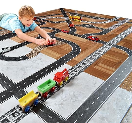 PlayTape Road Tape and Curves for Toy Cars - 1 Roll of 30 ft. x 2 in. Asphalt Road + 1 Roll of 36 Curves thumbnail 2