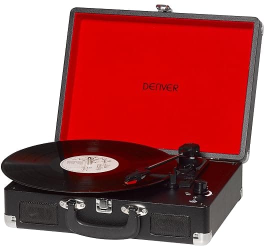 Denver VPL-120B Kofferplattenspieler Schwarz – Retro Plattenspieler mit Lautsprecher, USB Vinyl Player zum Digitalisieren, Auto-Stopp, Schallplattenspieler Vintage mit RCA-Ausgang - Image 1