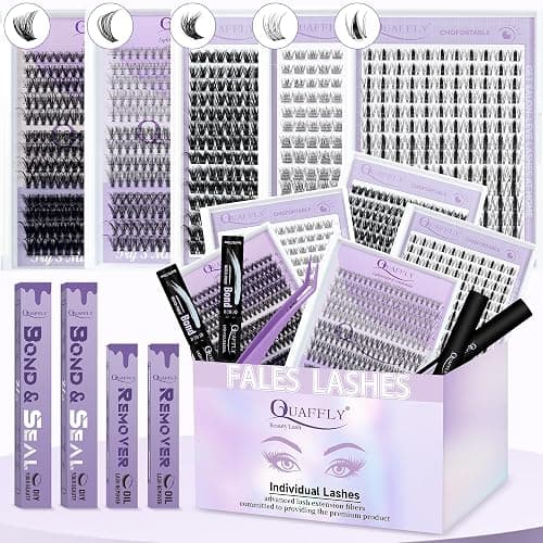 QUAFFLY Lash Clusters Kit Multiple Styles Mixed Length Eyelash Set Includes 2 Lash Bond and Seal & 2 Lash Remover 1 Tweezers For DIY Lash Extensions Kit At Home - Image 1