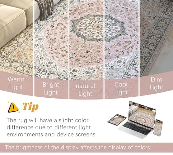 jxgzyy Washable Area Rug 5x7, Non Slip Living Room Rug, Large Low Pile Soft Carpet Pet Friendly Home Decor for Bedroom Dining, Pink thumbnail 8