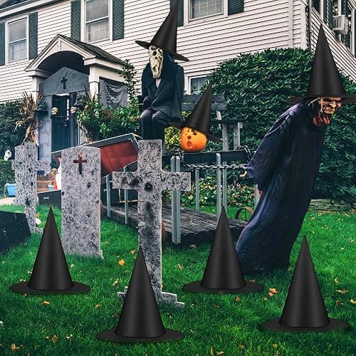 12 PCS Halloween Witch Hats, Black Hanging Witch Hats Porch Yard Decor | Witch Costume Accessories Witches Hat with 328 FT Nylon Cord Wizard Hats Indoor Outdoor Halloween Decorations thumbnail 5