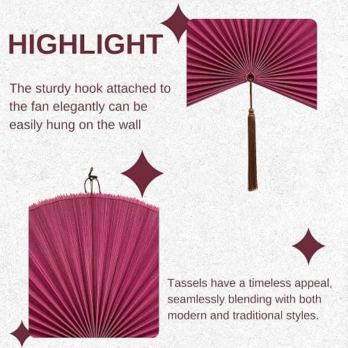 ChumDecor Fan Wall Decor,Large Bamboo Fan Wall Art for Boho Hanging Headboard,Decorative Folding Fan for Over Bed Decorations, (Pink, 31inch) thumbnail 7