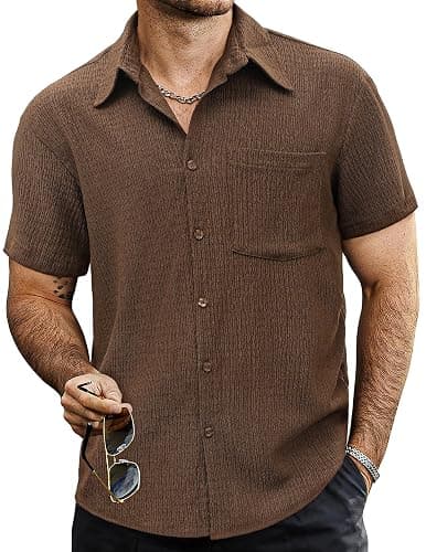VATPAVE Mens Summer Striped Shirts Button Down Short Sleeve Vintage Beach Hawaiian Shirts with Pocket - Image 1