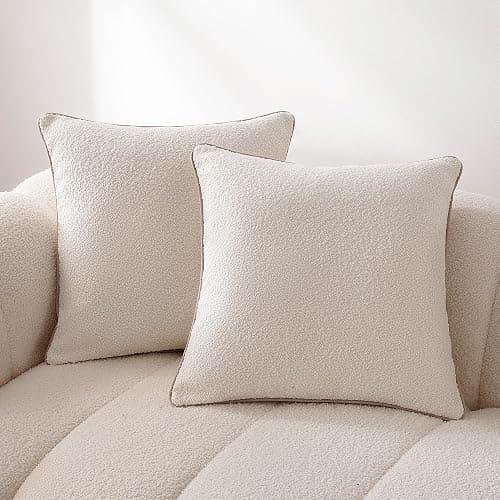 Amazon Basics Boucle Throw Pillow Covers for Couch, Living Room, Home Decor with Hidden Zipper, White, 22×22in, Pack of 2 - Image 1
