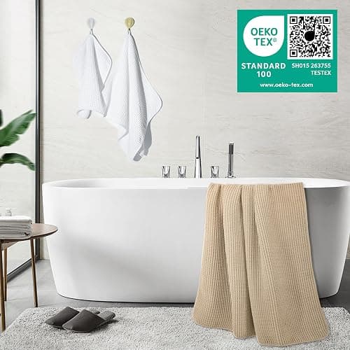 POLYTE 430 GSM Poly Blend Microfiber Quick Dry Waffle Bath Towel Set of 6 thumbnail 4