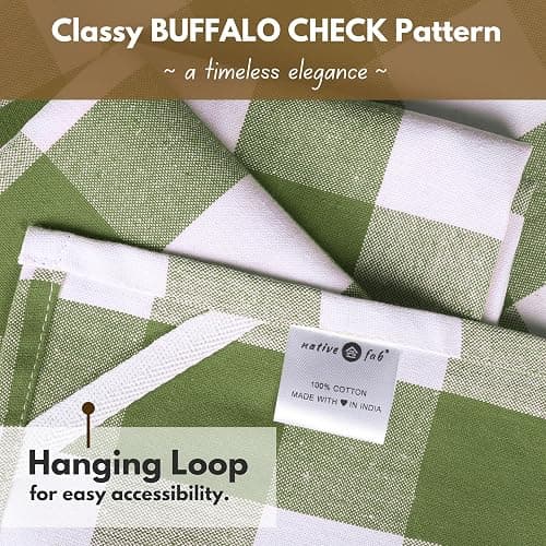 Native Fab Buffalo Check Kitchen Dish Towels, 16"x26", 4 Pack - 100% Cotton Plaid Washcloths - Absorbent Dish Cloths Set, Cleaning Hand Towels with Hanging Loop - Mint Green White thumbnail 2