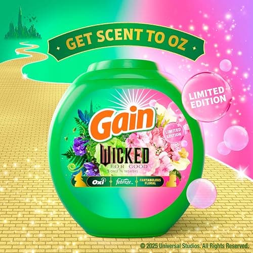 Gain Flings! "Wicked: For Good" Limited Edition Laundry Detergent Pacs, 42 Count, Fantabulous Floral Scent, 3 in 1 HE Detergent Pacs with Oxi Boost and Febreeze thumbnail 2
