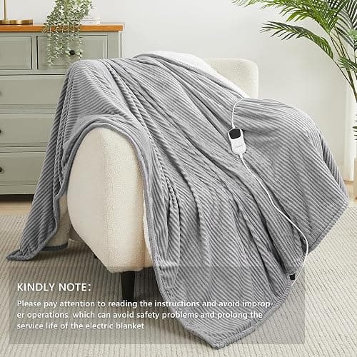 Homemate Electric Heated Blanket Twin Size - 62"x84" Heating Blanket Twin Size 1/2/4/6/8 Hours Auto-Off 10 Heat Level Over-Heat Protection Soft Flannel Sherpa ETL Certification thumbnail 7