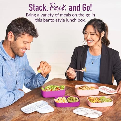 Bentgo Classic - Adult Bento Box, Stackable 3-Compartment Lunch Box with Removable Utensil Set and Sealing Strap, BPA-Free, Food Container Ideal for Meal Prep, Work, and On the Go (Purple) thumbnail 6
