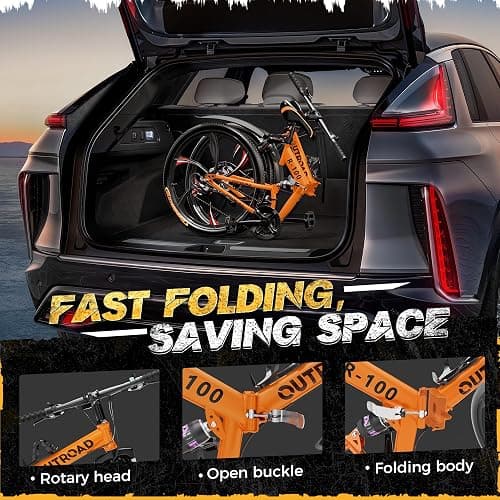 Outroad 26 Inch Folding Mountain Bike, 21 Speed Full Suspension High-Carbon Steel MTB Foldable Bicycle, Dual Disc Brake Non-Slip Folding Bikes for Adults/Men/Women, Black, Orange and Green thumbnail 4