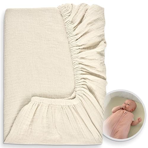 KUNU Beistellbett Spannbettlaken aus Bio-Musselin - 100% Baumwolle – Weiche Premium-Qualität, passgenau für KUNU Beistellbett, universell passend, Bettlaken & Matratzenschoner – Geschenk zur Geburt - Image 1