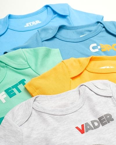 STAR WARS Baby Boys Bodysuit 5-Pack - Baby Bodysuits With Darth Vader, Boba Fett, Yoda, C-3PO, R2-D2 - Baby thumbnail 2