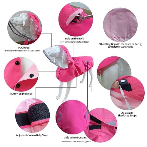 Waterproof Dog Raincoat, Adjustable Reflective Lightweight Pet Rain Clothes with Poncho Hood (X-Large, Dark Pink) thumbnail 3