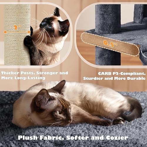 Yaheetech 54in Cat Tree, Multi-Level Cat Tower with Spacious Kitten-ear Perch, 2 Cozy Caves, Scratching Posts, Climbing Ladder, 2 Plush Balls, Durable Pet House Furniture for Indoor Kittens, Dark Gray thumbnail 6