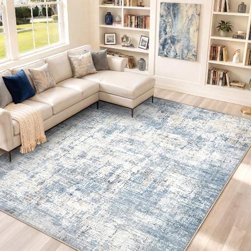 Syrlfar Area Rugs 9x12 Living Room Rug Washable No Slip Low Pile Soft Thickness Large Carpets Indoor Floor Covering for Bedroom Dining Modern Abstract Home Office Decor Blue thumbnail 2