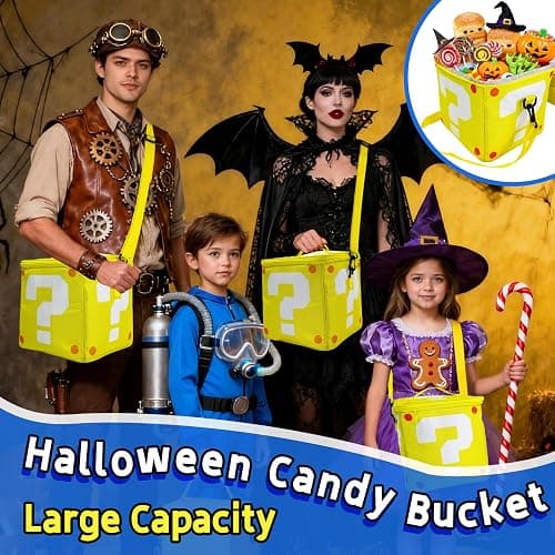 Costume Accessories Halloween Bucket Candy Basket, Box Bag Gifts Yellow Question Merch Cosplay Props for Adults (9X 9inch) thumbnail 5